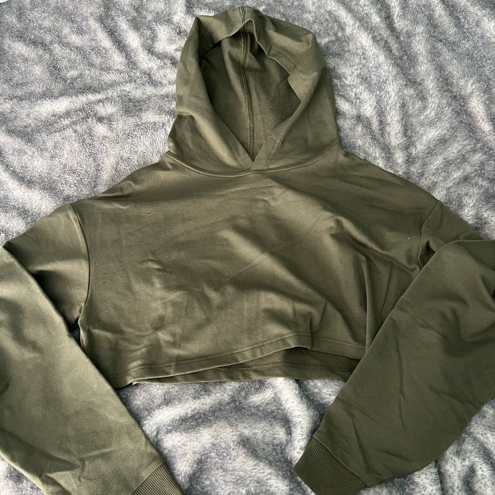 Olive Green Cropped Hoodie